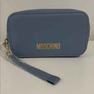 Moschino Travel bag wristlet cosmetics bag make up bag blue top zipper closure